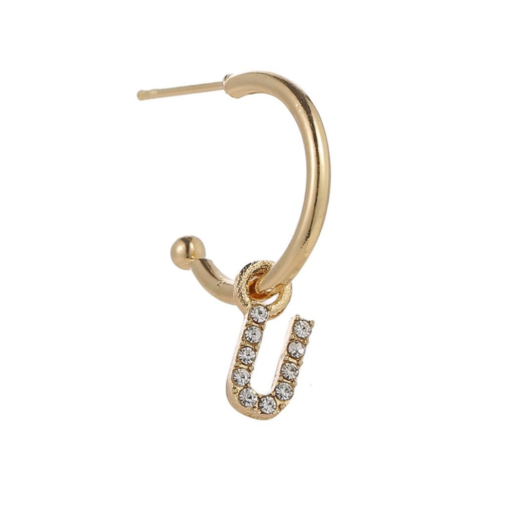 Gold Tone Alphabet Initial Earring Letter U 3 Pack